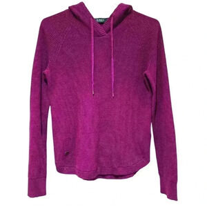 Ralph Lauren Women's Knit Hoodie Sweater Purple Sleeve Drawstring Size SP #137